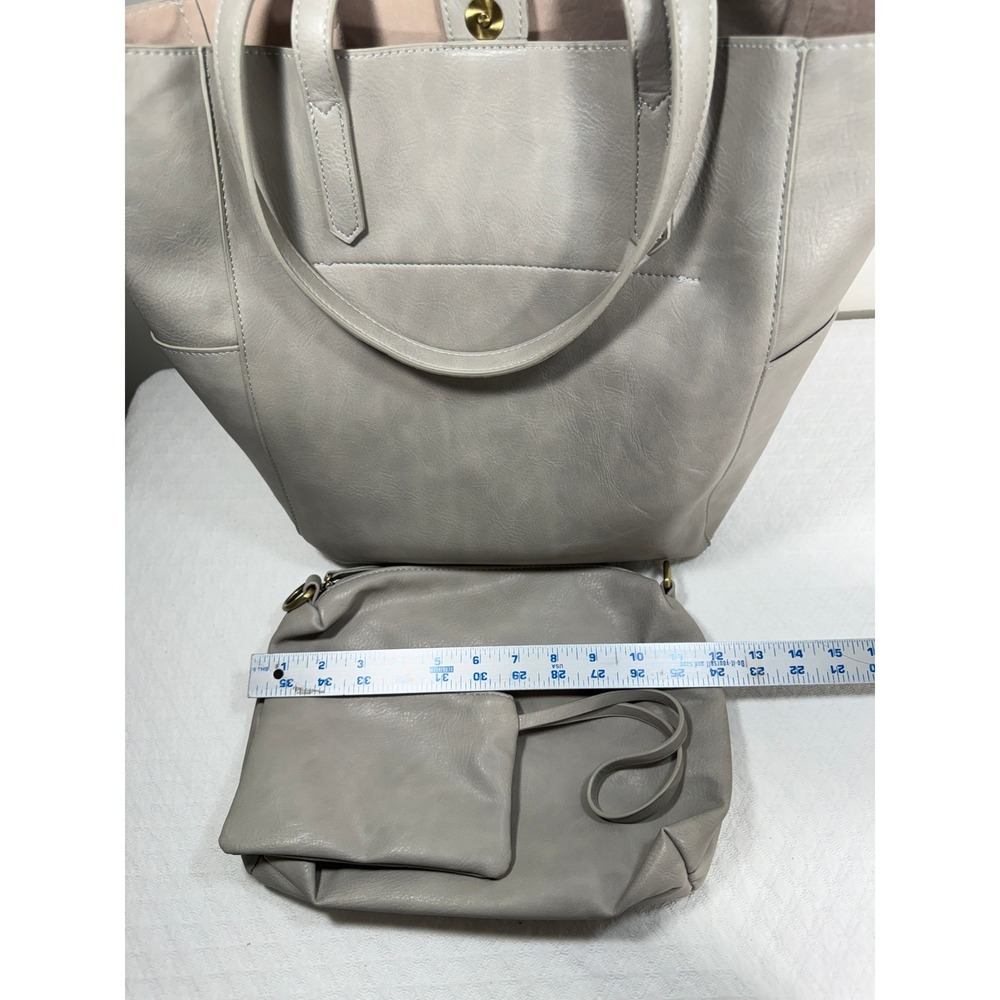 Joy Susan Colette 3-in-1 Vegan Leather Tote Crossbody Wristlet Set Taupe Gray - Picture 5 of 8